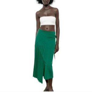 ZARA PLEATED SKIRT WITH BELT - LIMITED EDITION GREEN SIZE L 2586/408
